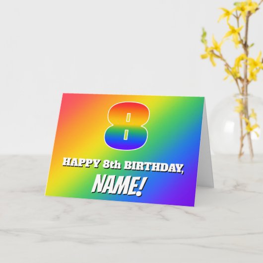 8. Geburtstag: mehrfarbiges Regenbogenmuster # 8 Karte (Gelbe Blume)