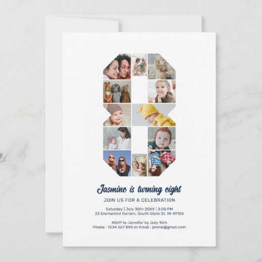 8. Geburtstag Nr. 8 Benutzerdefinierte FotoCollage Einladung (Vorderseite)