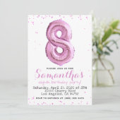 8. Geburtstag Pastel Pink Ballon Einladung (Stehend Vorderseite)