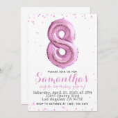 8. Geburtstag Pastel Pink Ballon Einladung (Vorne/Hinten)