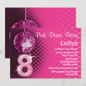 8 Geburtstag Pink Disco Party Einladung (Vorne/Hinten)