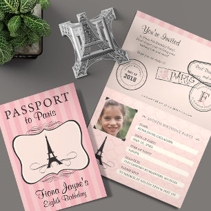 8. Geburtstag Pink Paris Passport Einladung