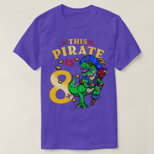 8. Geburtstag Pirate Dinosaur 1 T-Shirt (Design vorne)