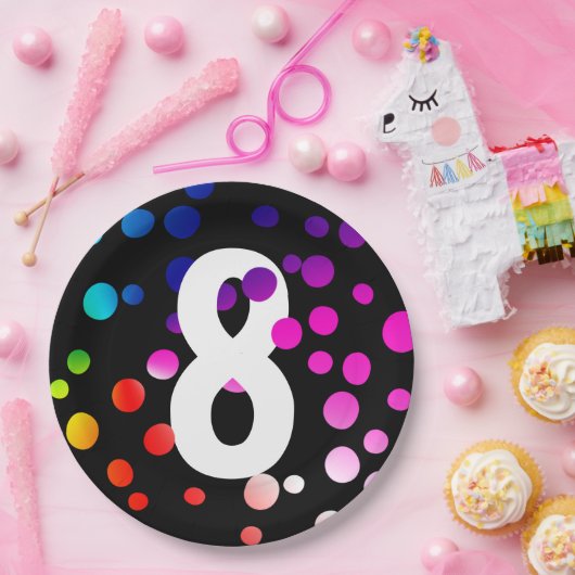 8. Geburtstag Rainbow Dots Pappteller (Party)