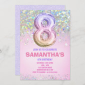 8. Geburtstag, Rainbow Glitzer Geburtstag Einladun Einladung (Vorne/Hinten)