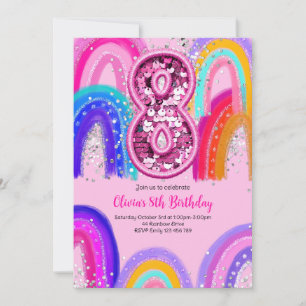 8. Geburtstag Rainbow Pink Party Einladung