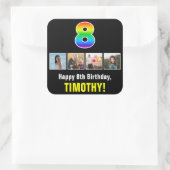 8. Geburtstag: Regenbogen "8"; benutzerdefinierte Quadratischer Aufkleber (Tasche)