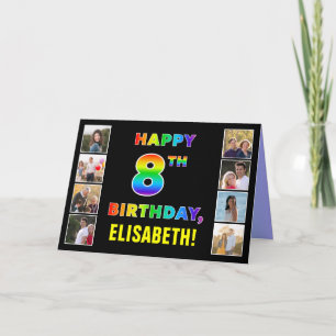 8. Geburtstag: Regenbogen-Text, individuelle Fotos Karte