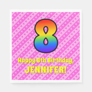 8. Geburtstag: Rosa Streifen & Herz, Regenbogen #  Serviette