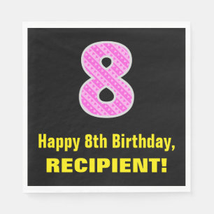 8. Geburtstag: Rosa Streifen und Herzen "8" + Name Serviette
