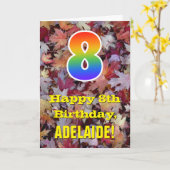 8. Geburtstag; Rustikale Herbstblätter; Regenbogen Karte (Gelbe Blume)