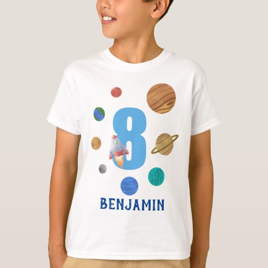8. Geburtstag Sonnensysteme Planeten T-Shirt (Vorderseite)
