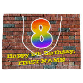 8. Geburtstag: Spaß, Graffiti Inspiriert Regenboge Große Geschenktüte (Vorderseite)