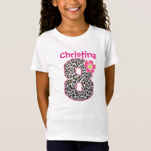 8. Geburtstags-Mädchen-Pink u. Leoparddruck T-Shirt