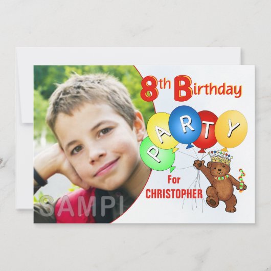 8. Geburtstags-Partyköniglicher Teddy-Bär Einladung (Vorderseite)