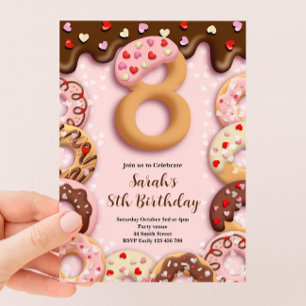 8. Geburtstagseinladung für Mädchen mit Donuts Einladung