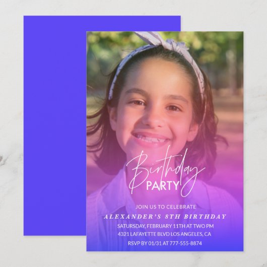 8. Geburtstagseinladung Party Foto Rainbow Einladung (Vorne/Hinten)