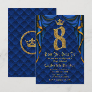 8. Geburtstagsfeier Royal Blau Goldene Krone Einladung