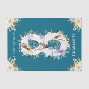 8. Geburtstagsfoto Collage Aquamarin Blue Yellow B Seidenpapier