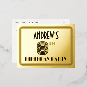 8. Geburtstagsparty ~ Art Deco Stil "8" + Name Folie Einladungspostkarte