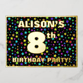 8. Geburtstagsparty — Spaß, buntes Sternenmuster Folieneinladung (Vorderseite)