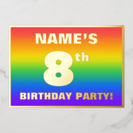 8. Geburtstagsparty: Spaß, farbenfrohe Regenbogenm Folieneinladung