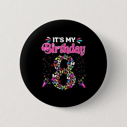 8. Geburtstagsshirt Mädchen Schmetterlinge glückli Button (Vorderseite)