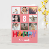8. Happy Birthday Foto Collage Modern Pink Card Karte (Gelbe Blume)