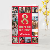 8. Happy Birthday Rot und Gold Foto Collage Karte (Gelbe Blume)