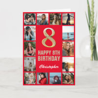 8. Happy Birthday Rot und Gold Foto Collage