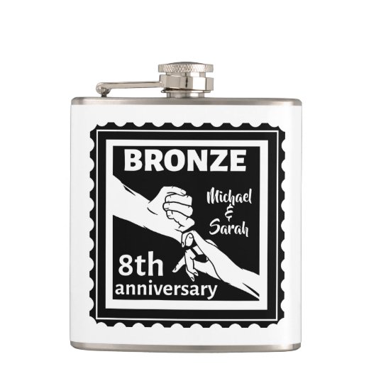 8. Hochzeitstag traditionelles Geschenk Bronze Flachmann (Vorderseite)