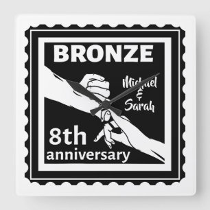 8. Hochzeitstag traditionelles Geschenk Bronze Quadratische Wanduhr