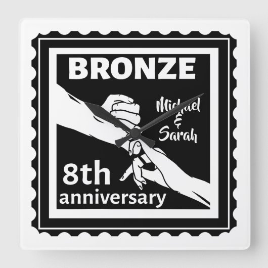 8. Hochzeitstag traditionelles Geschenk Bronze Quadratische Wanduhr (Vorderseite)