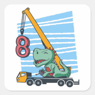 8 Jahre 8. Geburtstag Mobilkrane Dinosaurier Quadratischer Aufkleber