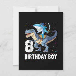 8 Jahre alt, 8. Geburtstag Junge Hai Dinosaurier P Einladung