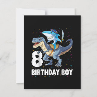 8 Jahre alt, 8. Geburtstag Junge Hai Dinosaurier P Einladung