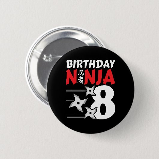 8 Jahre altes Ninja Party Sterne Kinder 8. Geburts Button (Vorne & Hinten)