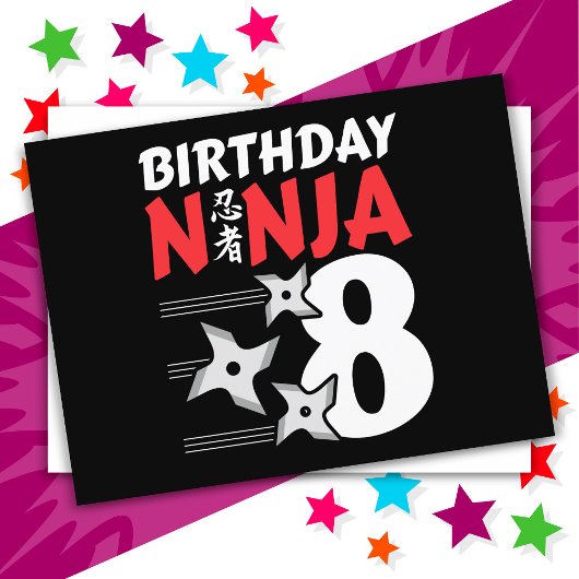 8 Jahre altes Ninja Party Sterne Kinder 8. Geburts Postkarte