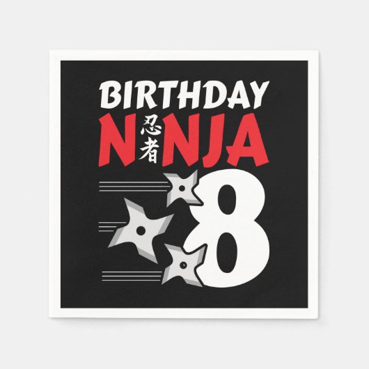 8 Jahre altes Ninja Party Sterne Kinder 8. Geburts Serviette (Vorderseite)