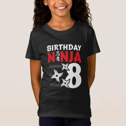 8 Jahre altes Ninja Party Sterne Kinder 8. Geburts T-Shirt (Vorderseite)