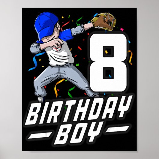 8-jährige Kinder Jungen 8. Geburtstag Baseball Dab Poster (Vorne)