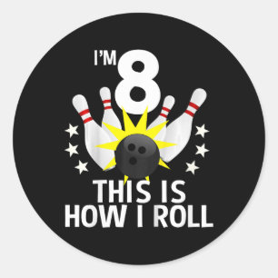 8-jähriger Bowling Geburtstagsparty Shirt Wie ich Runder Aufkleber