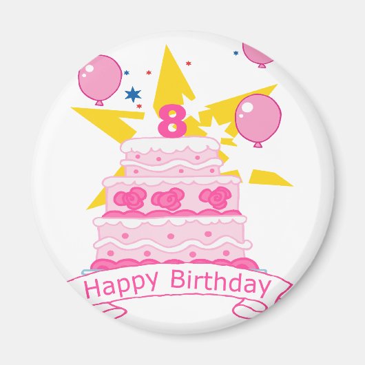 8-jähriger Geburtstagskuchen Magnet (Vorne)