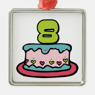 8-jähriger Geburtstagskuchen Silbernes Ornament