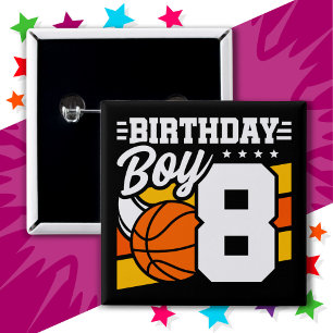8-jähriges Basketball Party Thema 8. Geburtstag Ju Button