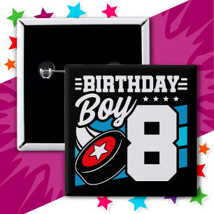8-jähriges Hockey Party Thema 8. Geburtstag Junge Button