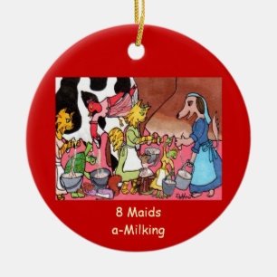 8 Mädchen ein-Melken Keramikornament