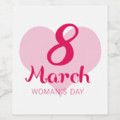 8 März Pink Heart Women's Day Weinetikett (Einzelnes Label)