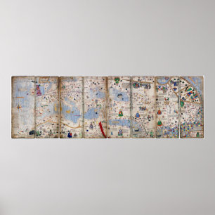8 Panel Catalan Atlas von Abraham Cresques (1375) Poster