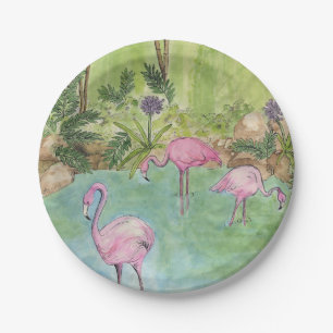 8 Paper Tellers - Watercolor Flamingos Pappteller